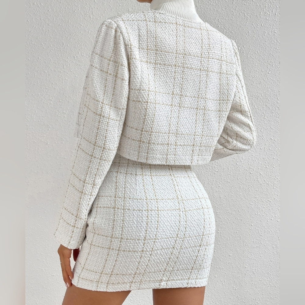 Plaid Print Crop Jacket & Button Front Skirt - Picture 4 of 4